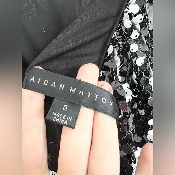 Aidan mattox sequin one shoulder cape dress mini black white - Picture 8 of 8